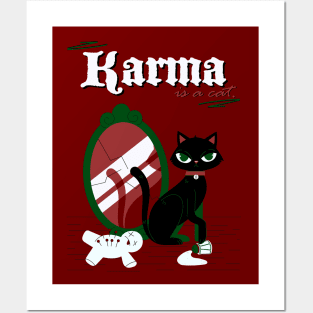 karma is a cat red Posters and Art